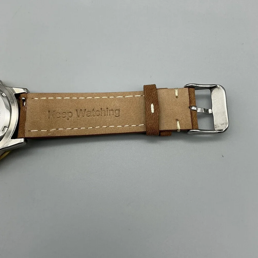 Gruen 321-2175 Mens Watch 40mm Gold Bezel Brown Leather Date New Battery